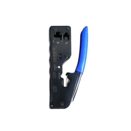 ↑Crimp/Stapler/Thru - Stapler Type 8P/6P Pass Through Plug Crimper with Strip/Cut